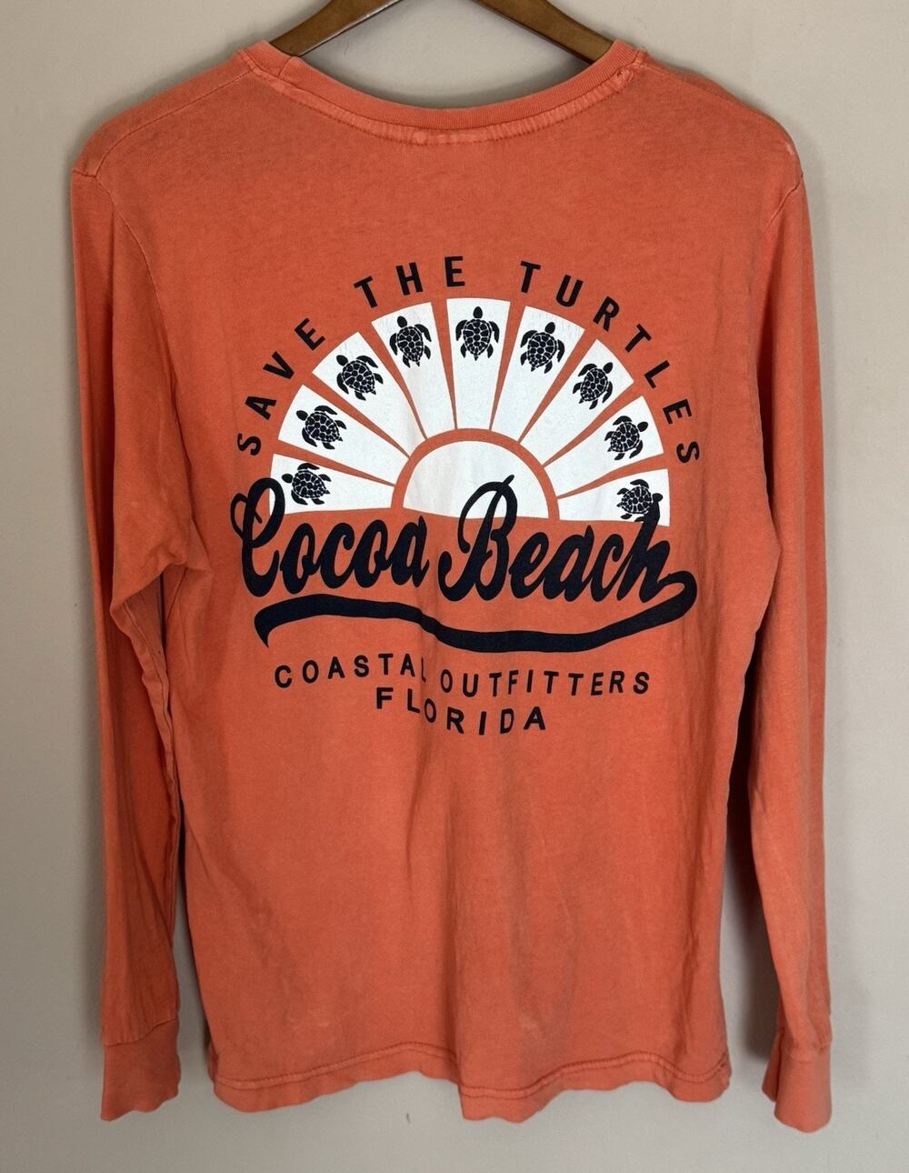 Us Vintage Cocoa Beach Florida FL Orange Long Sleeve T-shirt Medium